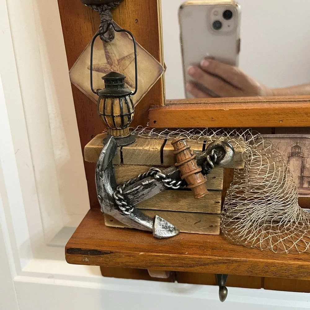 Vintage Wooden Sailor Theme Mirror 3D With Hooks 19.5x13.25